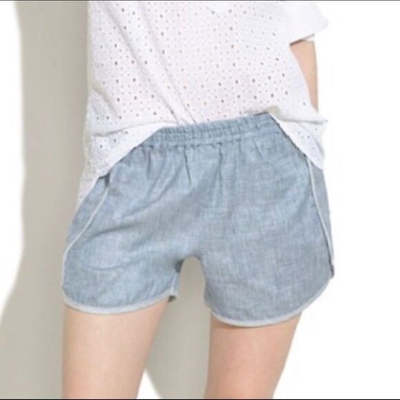 Madewell Blue linen chambray track shorts a6211 - Picture 1 of 6